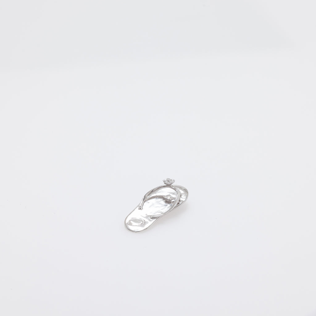 Large Silver Slippah with Single Plumeria