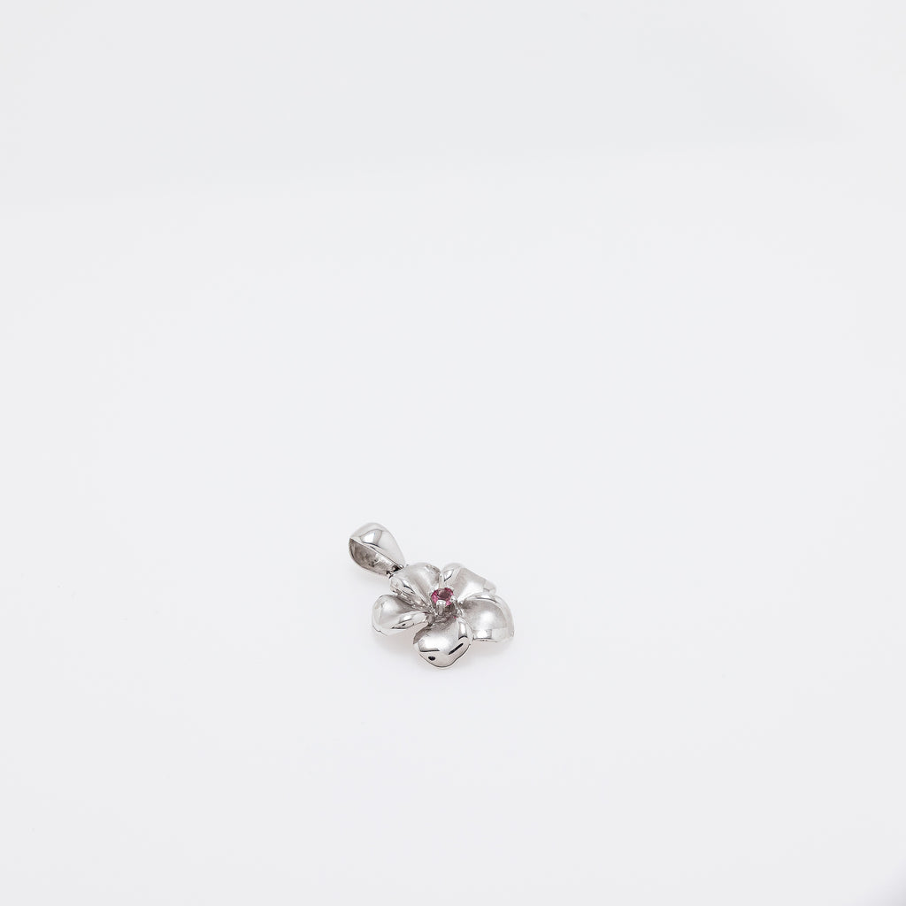 Pink Sapphire Plumeria Pendant in White Gold