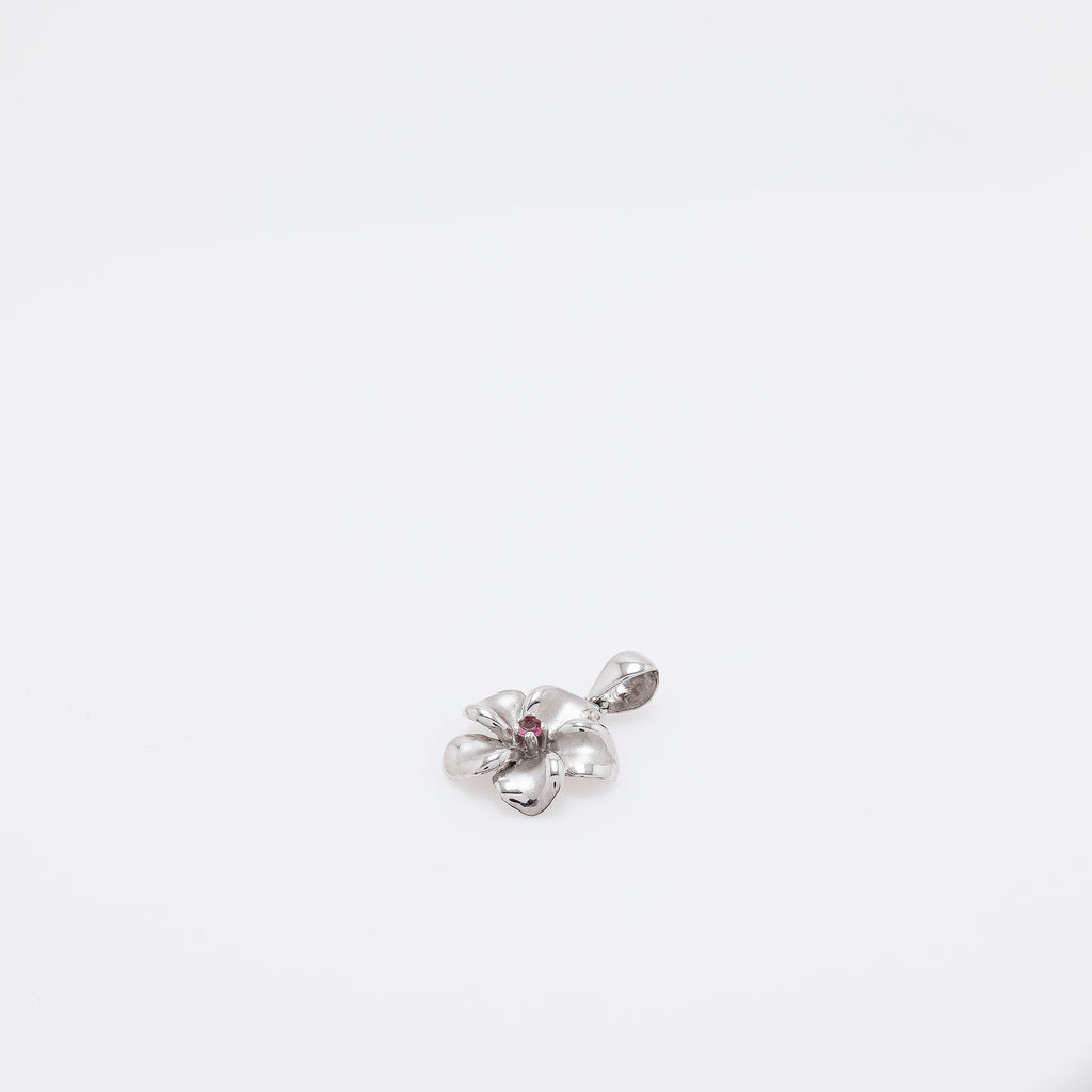 Pink Sapphire Plumeria Pendant in White Gold