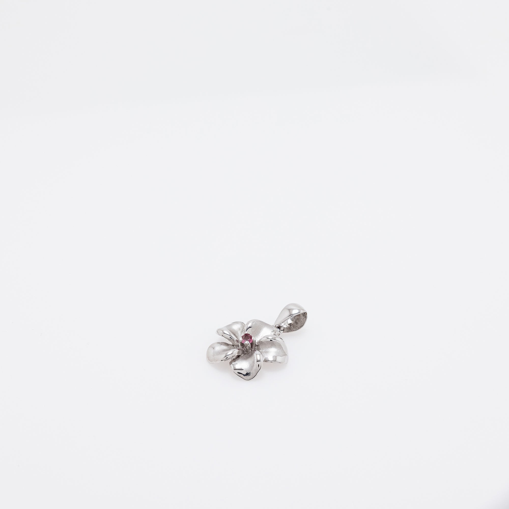 Pink Sapphire Plumeria Pendant in White Gold