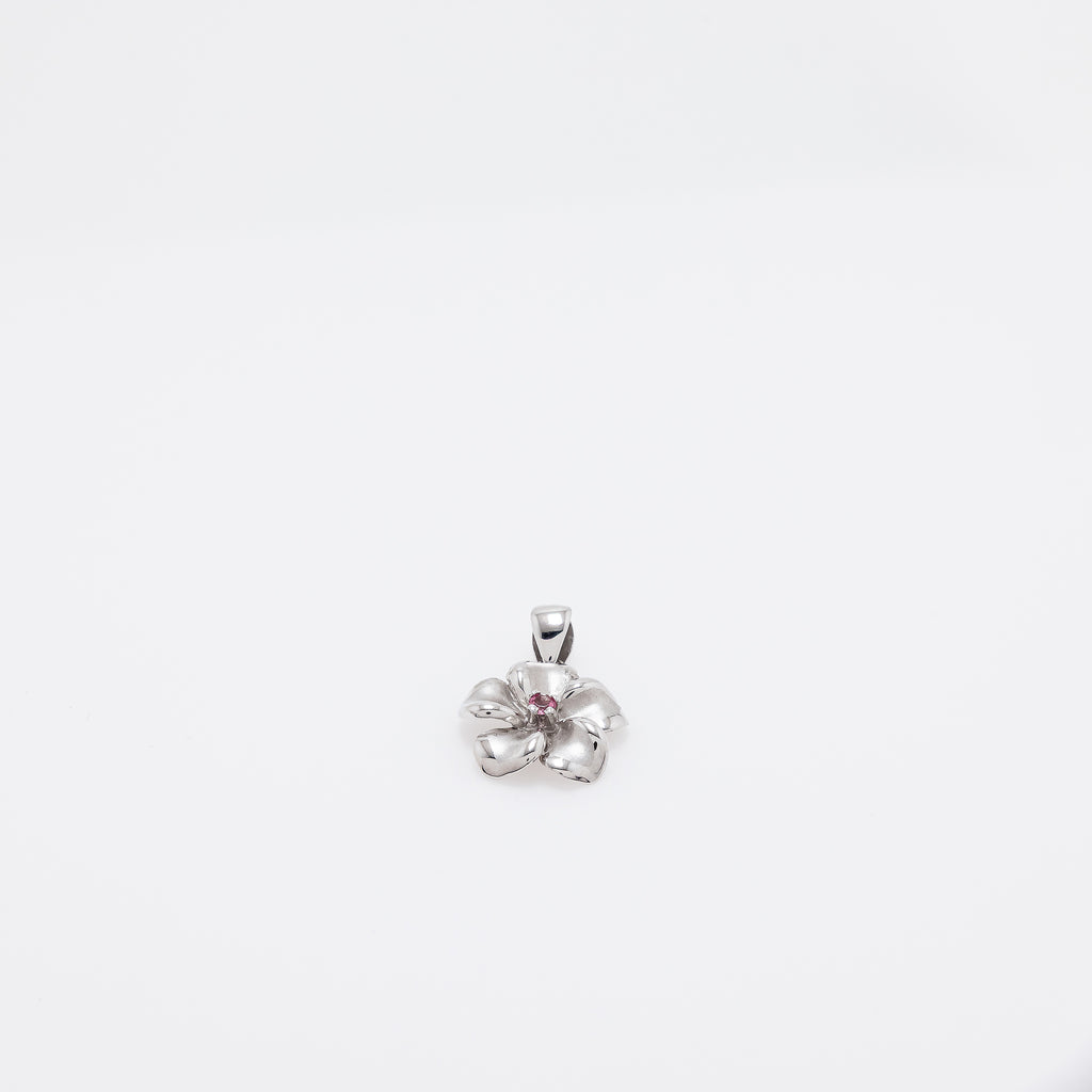 Pink Sapphire Plumeria Pendant in White Gold