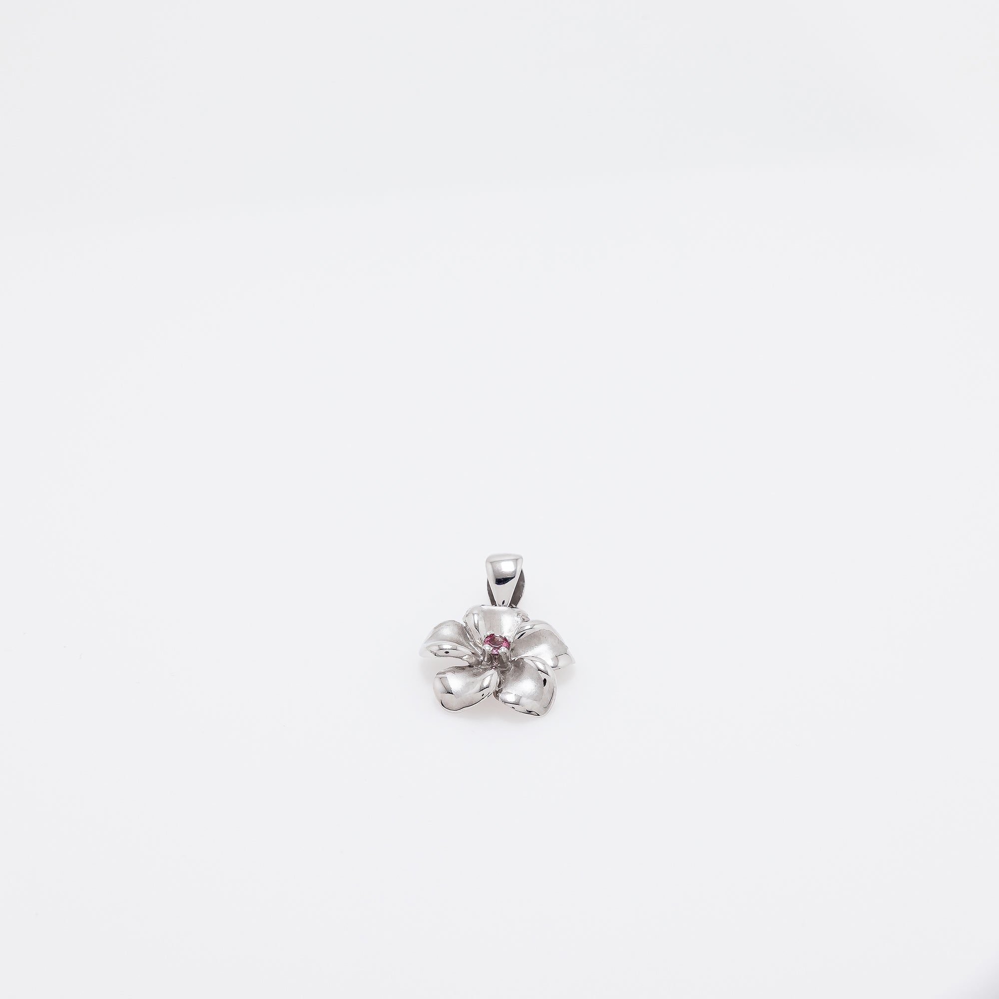 Pink Sapphire Plumeria Pendant in White Gold