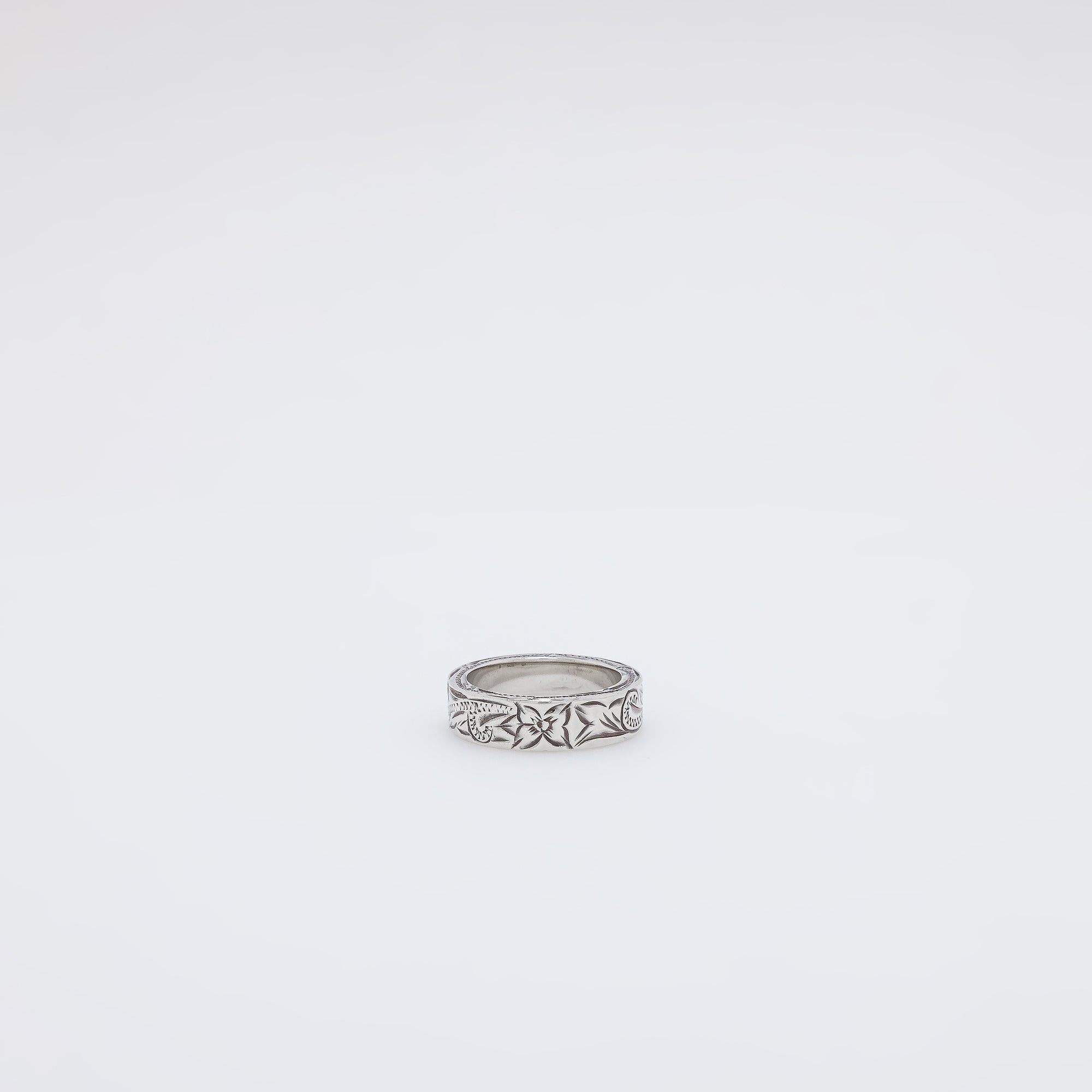 Square Plumeria + Scroll Band Ring [Size 6]