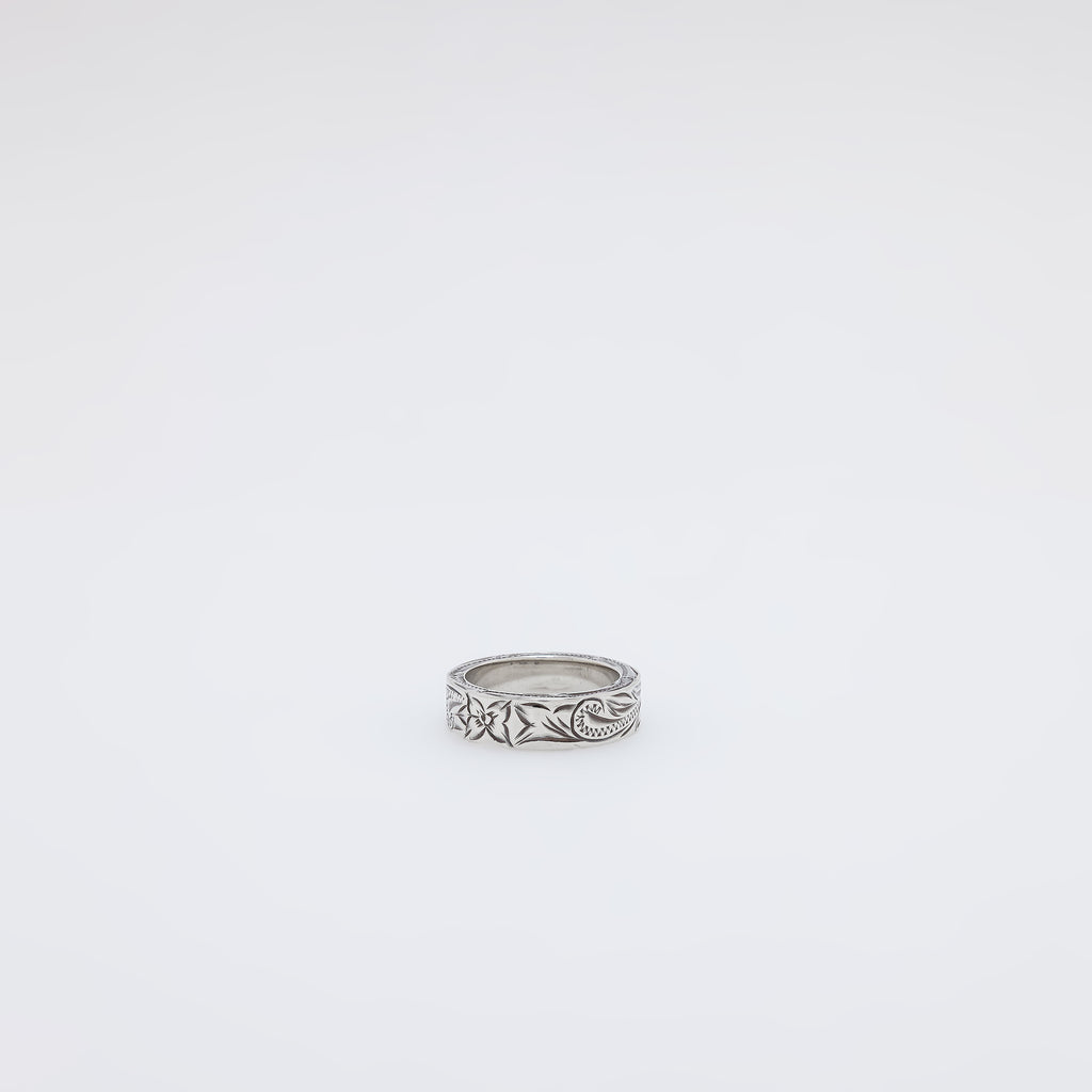 Square Plumeria + Scroll Band Ring [Size 6]