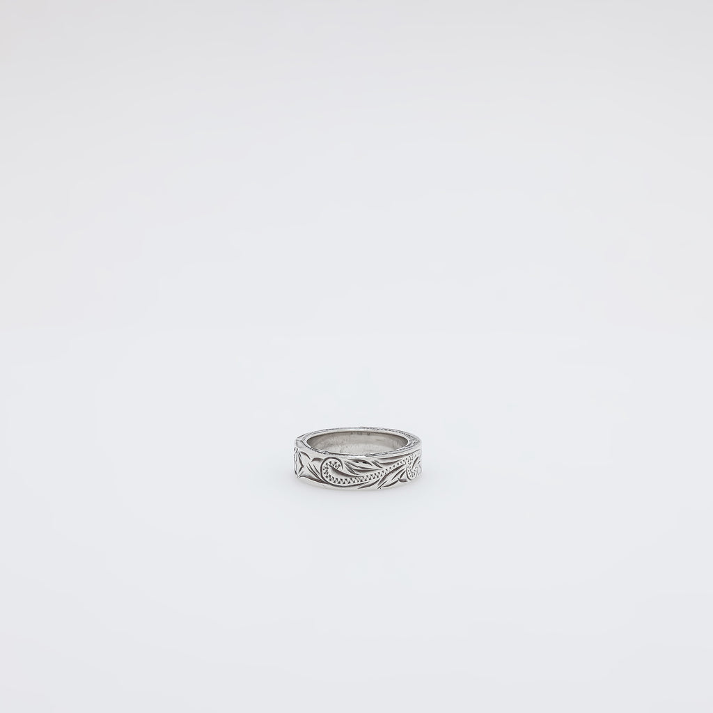 Square Plumeria + Scroll Band Ring [Size 6]