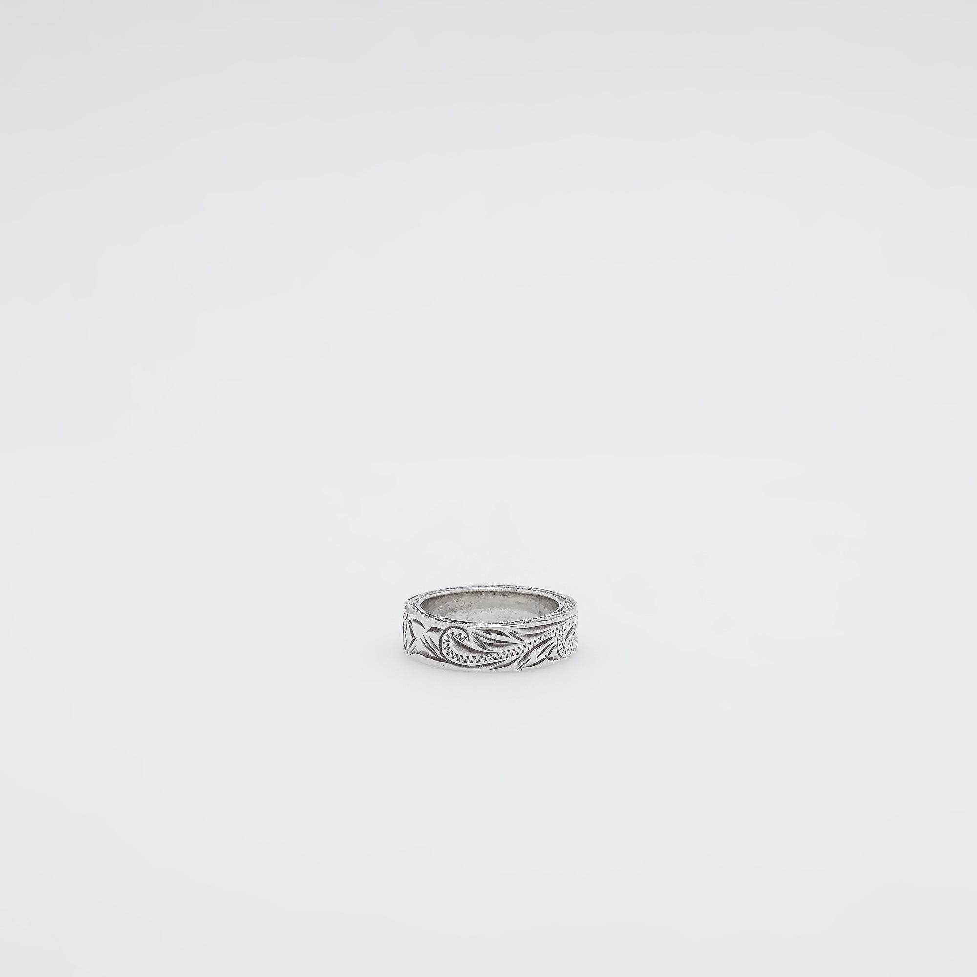 Square Plumeria + Scroll Band Ring [Size 6]