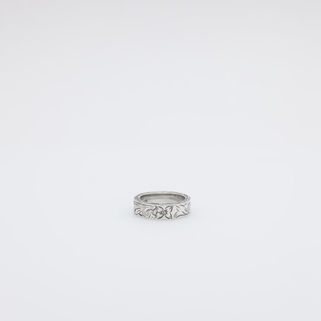 Square Plumeria + Scroll Band Ring [Size 6]