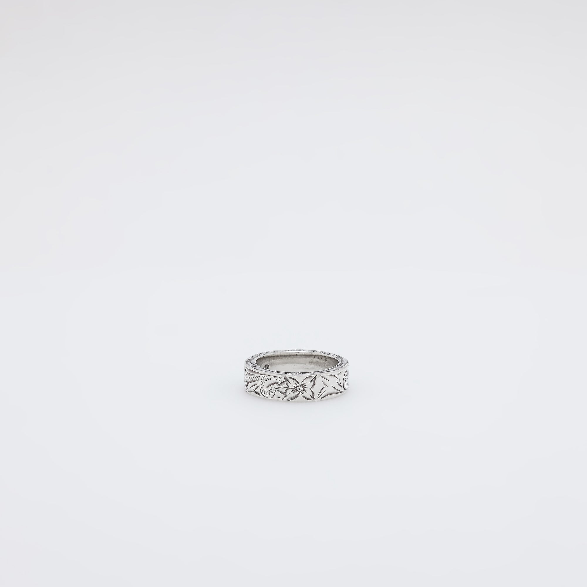 Square Plumeria + Scroll Band Ring [Size 6]