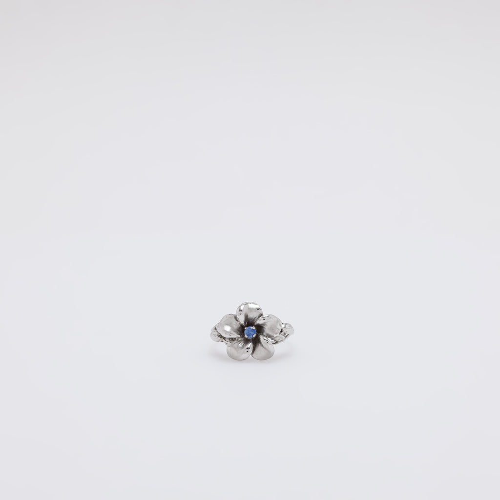 Single Sapphire Plumeria Ring [Size 6.75]