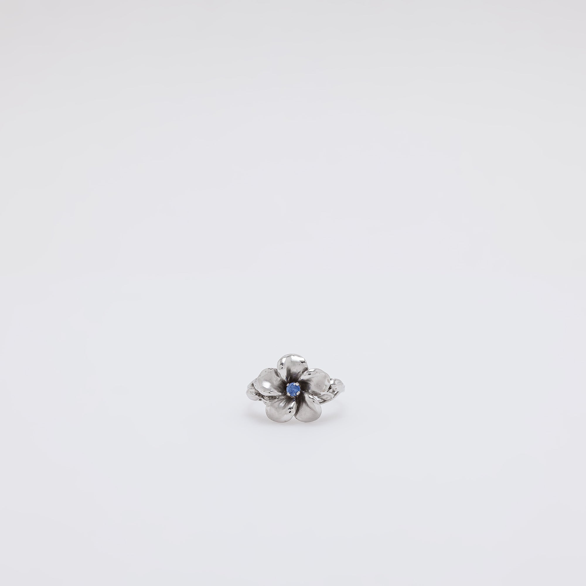 Single Sapphire Plumeria Ring [Size 6.75]
