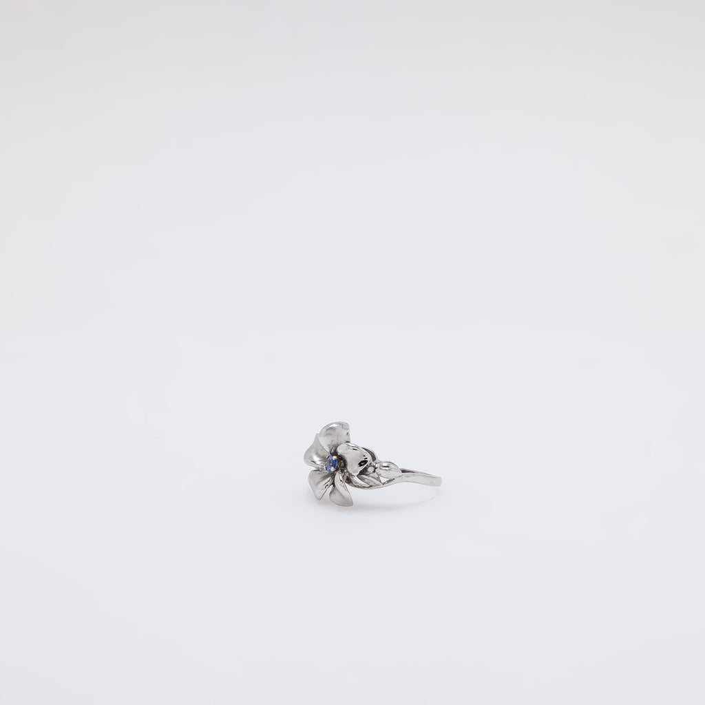 Single Sapphire Plumeria Ring [Size 6.75]