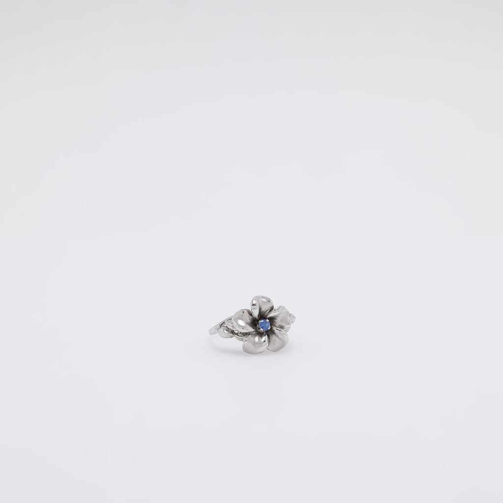 Single Sapphire Plumeria Ring [Size 6.75]