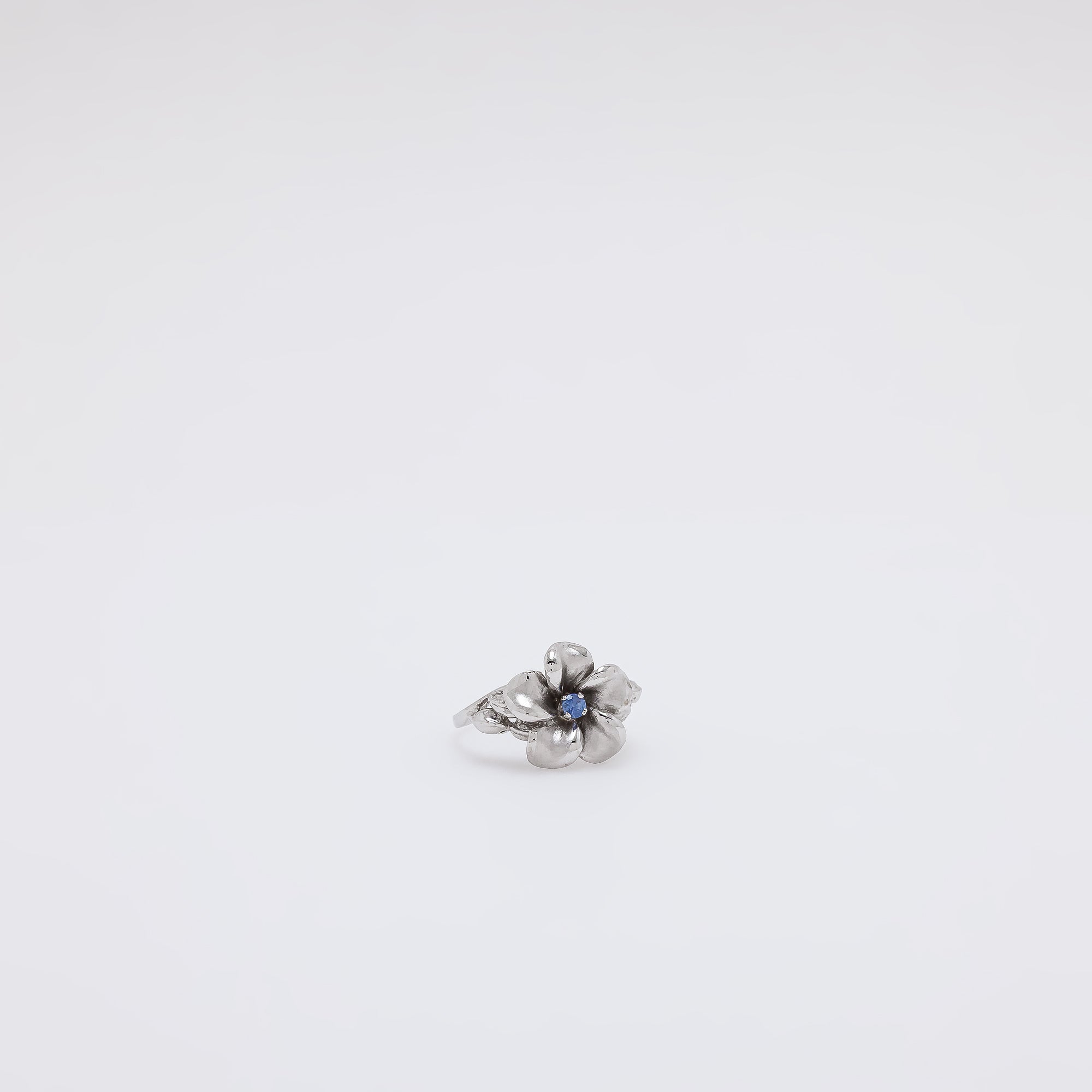 Single Sapphire Plumeria Ring [Size 6.75]
