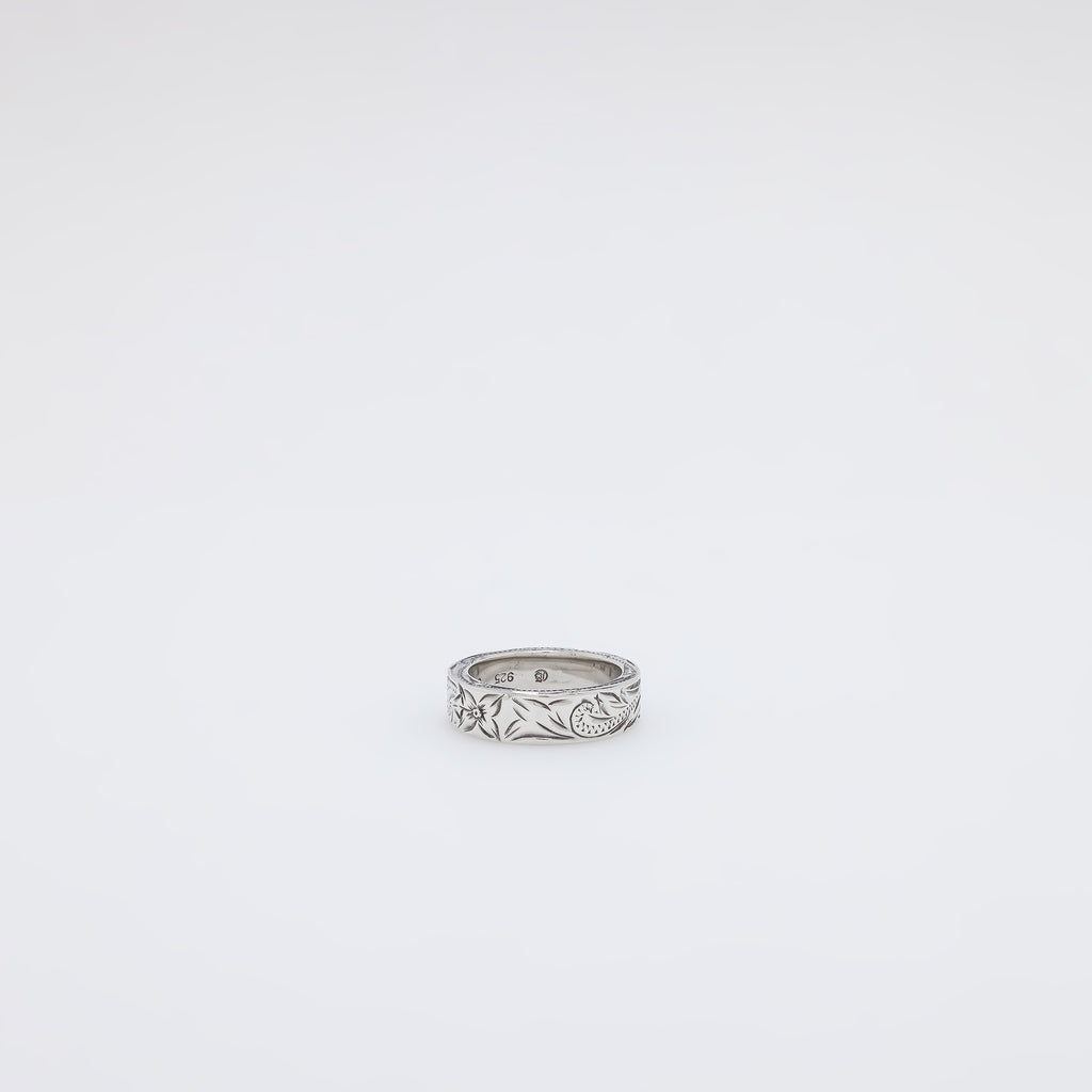 Square Plumeria + Scroll Band Ring [Size 6]