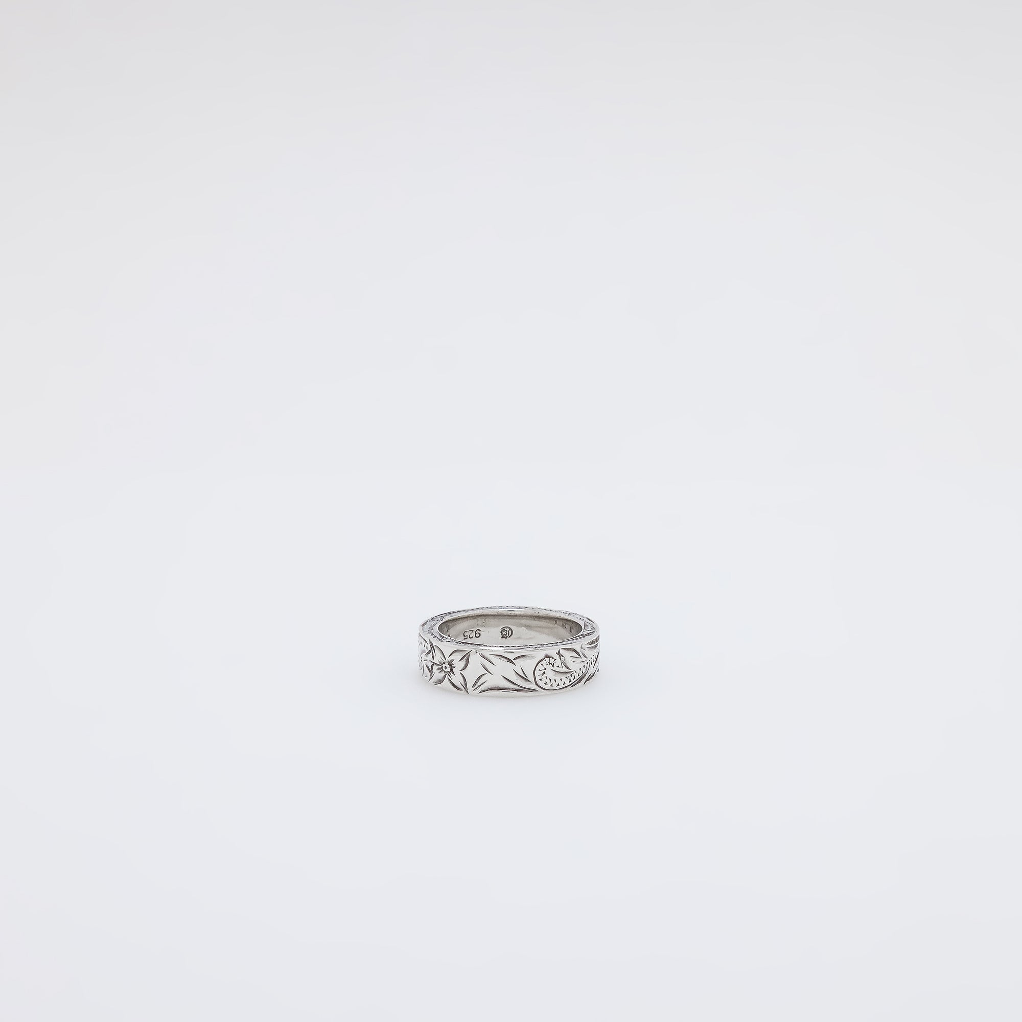 Square Plumeria + Scroll Band Ring [Size 6]