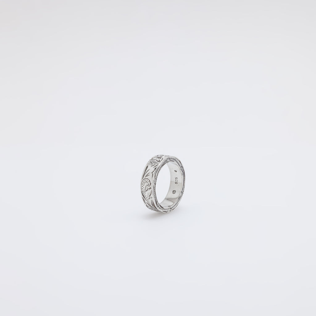 Square Plumeria + Scroll Band Ring [Size 6]