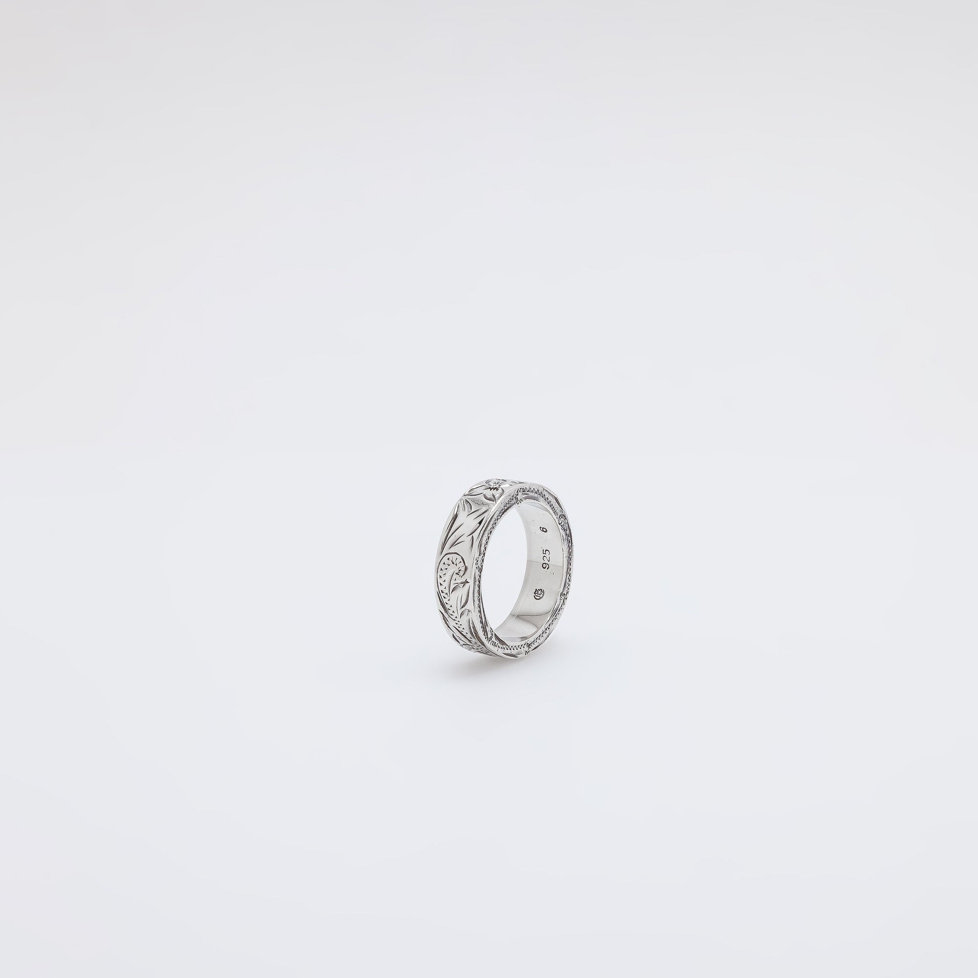 Square Plumeria + Scroll Band Ring [Size 6]