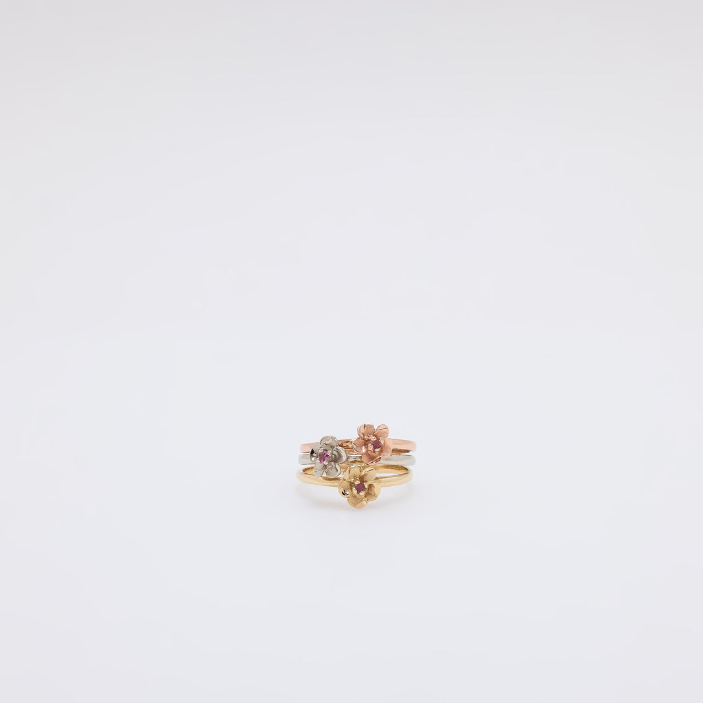 Pink Sapphire Triple Plumeria Ring in Tricolor Gold [Size 6.5]