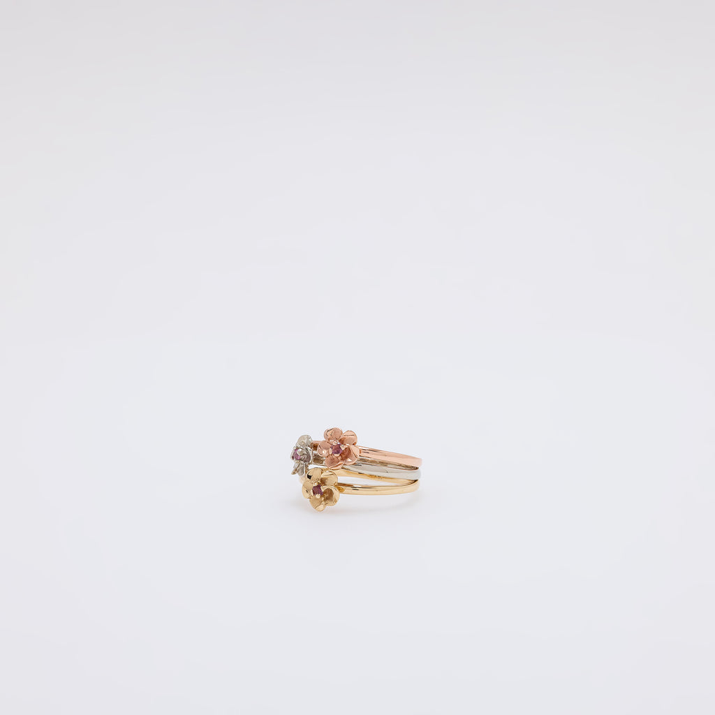 Pink Sapphire Triple Plumeria Ring in Tricolor Gold [Size 6.5]