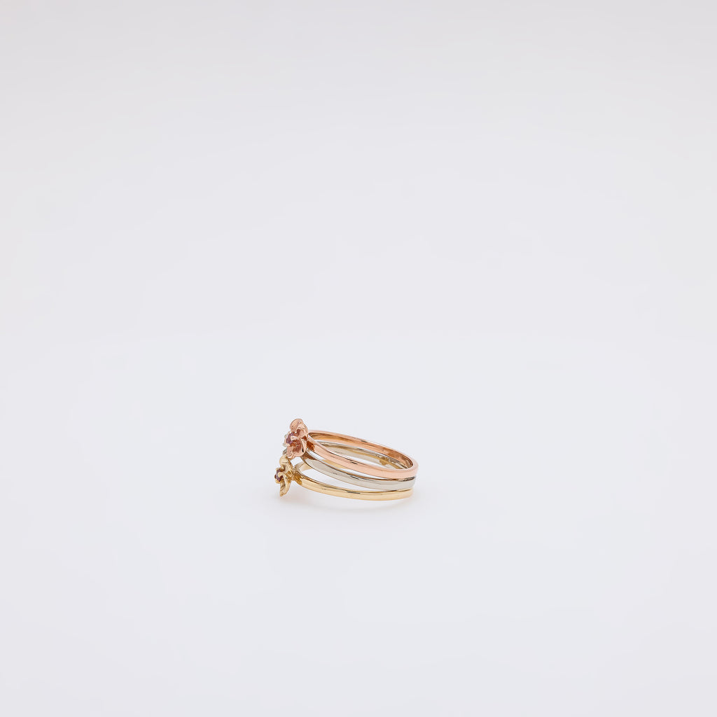 Pink Sapphire Triple Plumeria Ring in Tricolor Gold [Size 6.5]