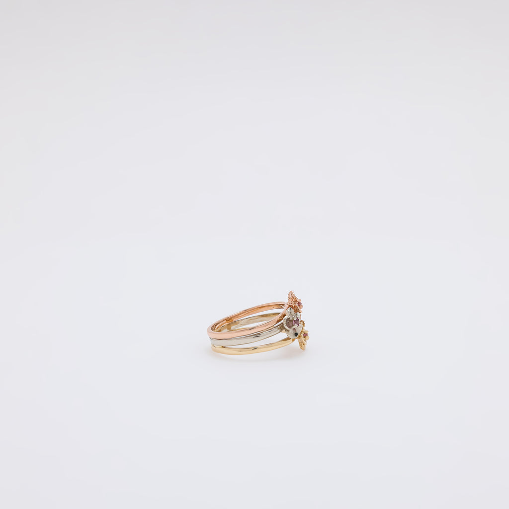 Pink Sapphire Triple Plumeria Ring in Tricolor Gold [Size 6.5]