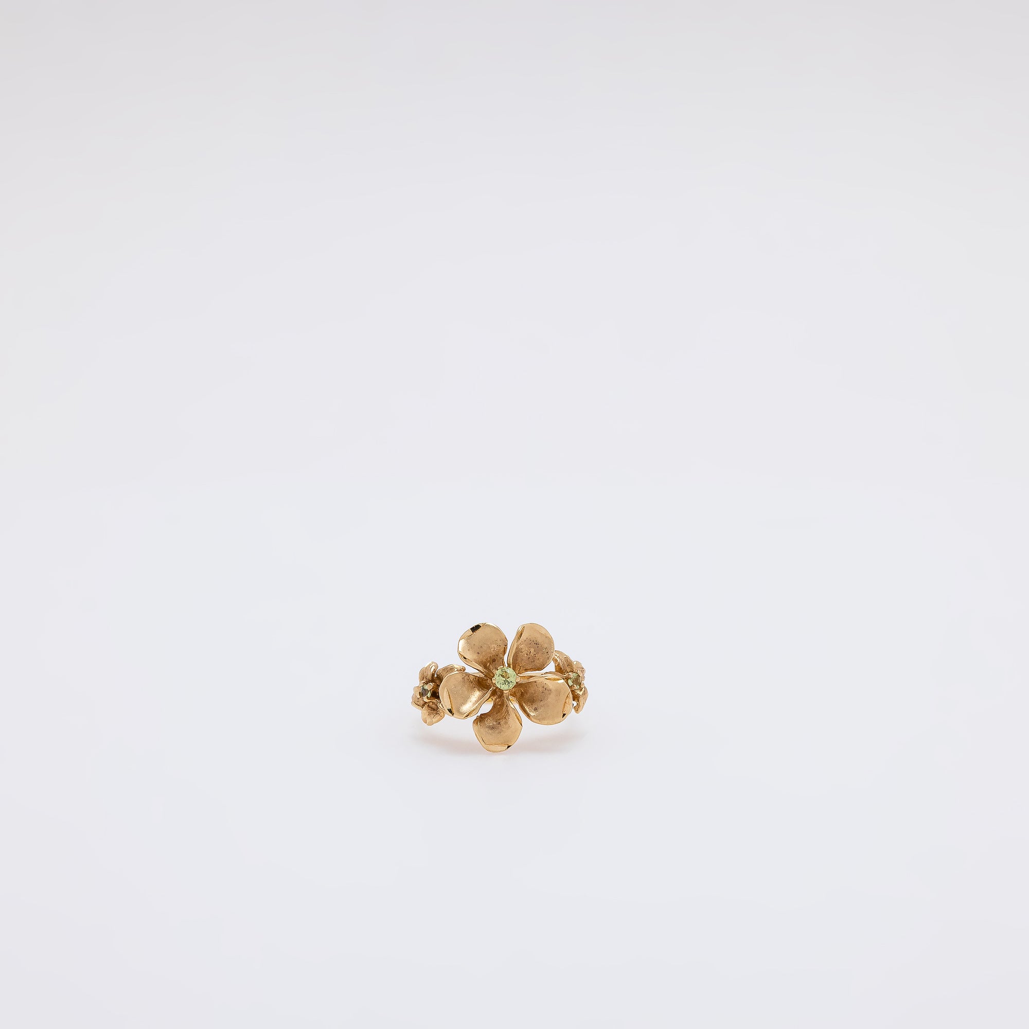Triple Peridot Plumeria Ring [Size 5]