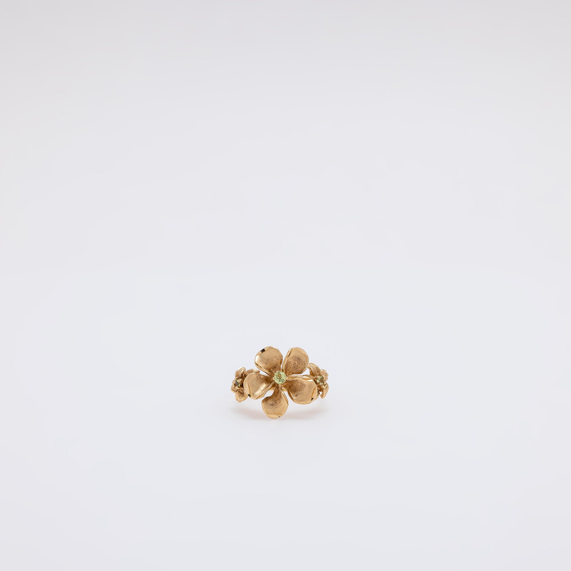Triple Peridot Plumeria Ring [Size 5]