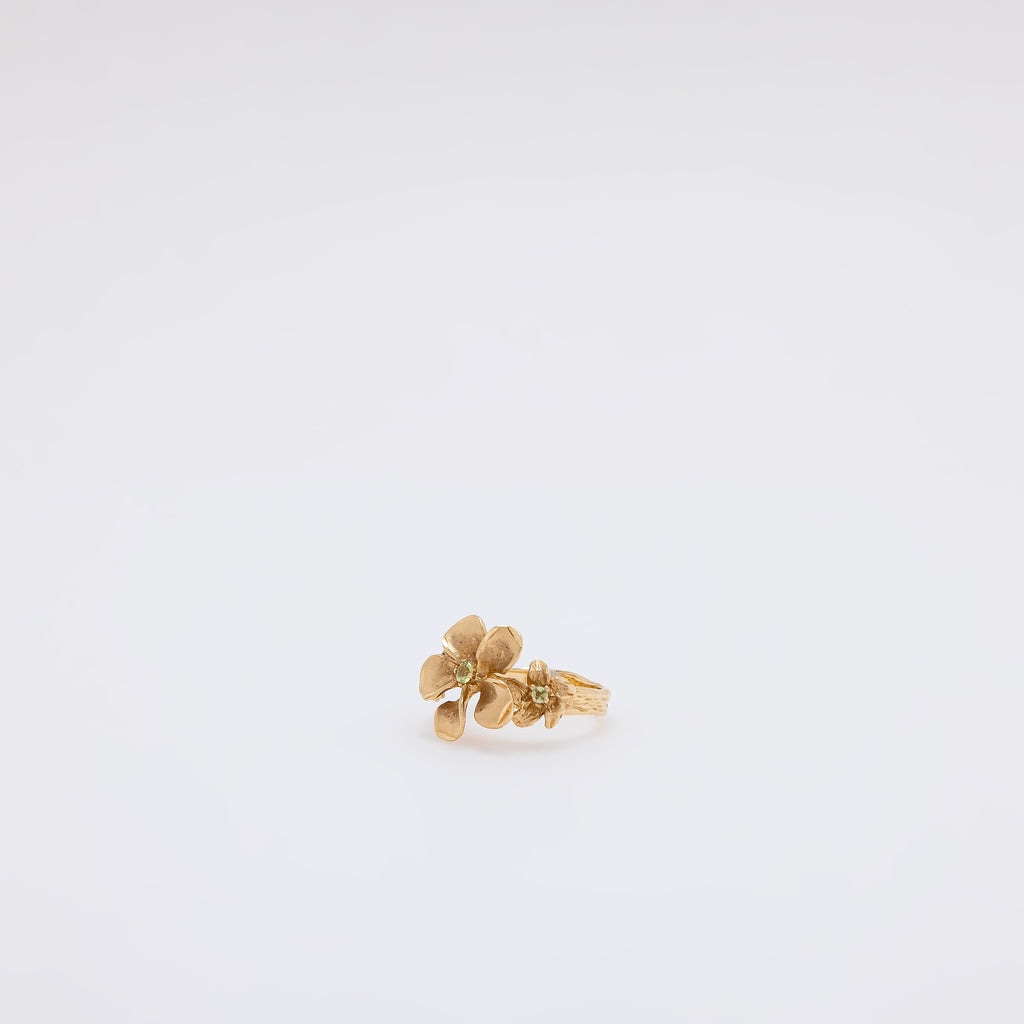Triple Peridot Plumeria Ring [Size 5]