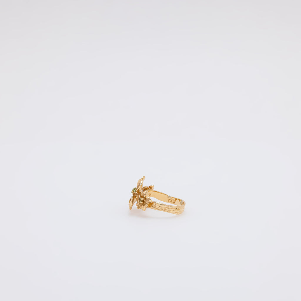 Triple Peridot Plumeria Ring [Size 5]