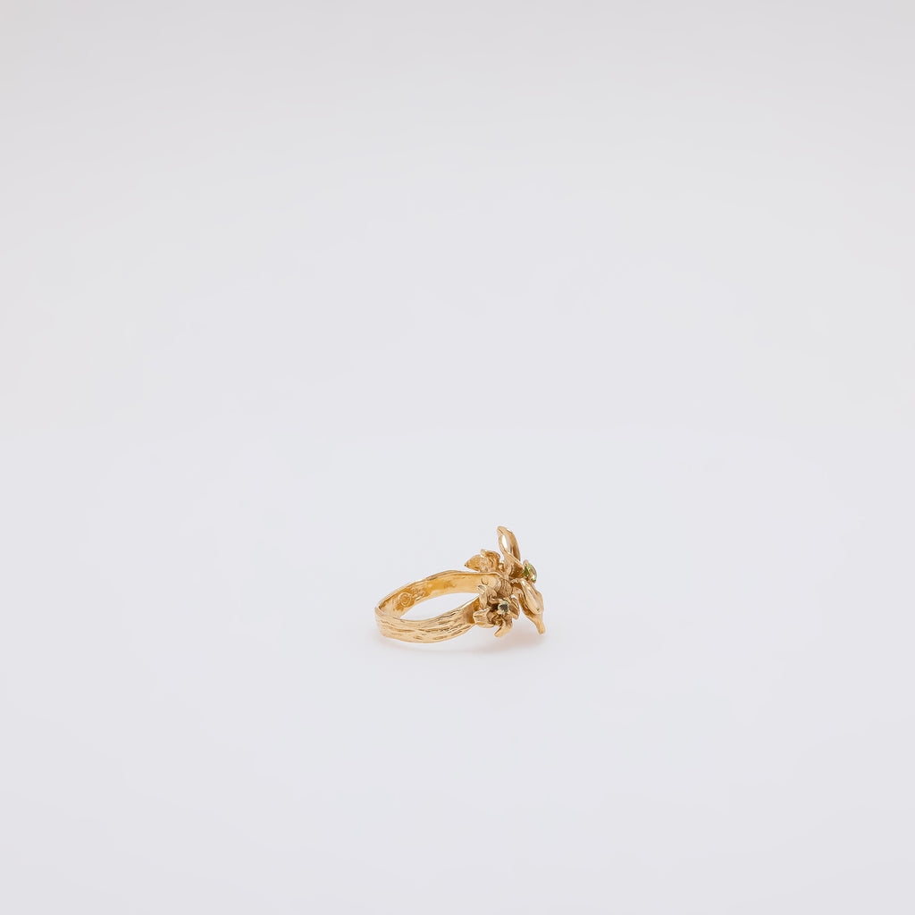 Triple Peridot Plumeria Ring [Size 5]