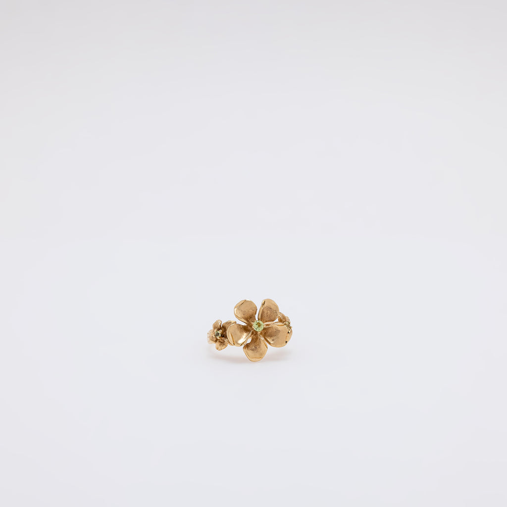 Triple Peridot Plumeria Ring [Size 5]
