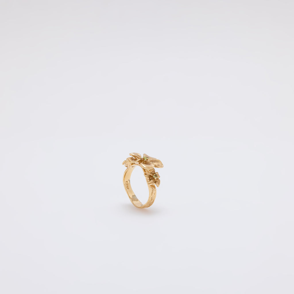 Triple Peridot Plumeria Ring [Size 5]