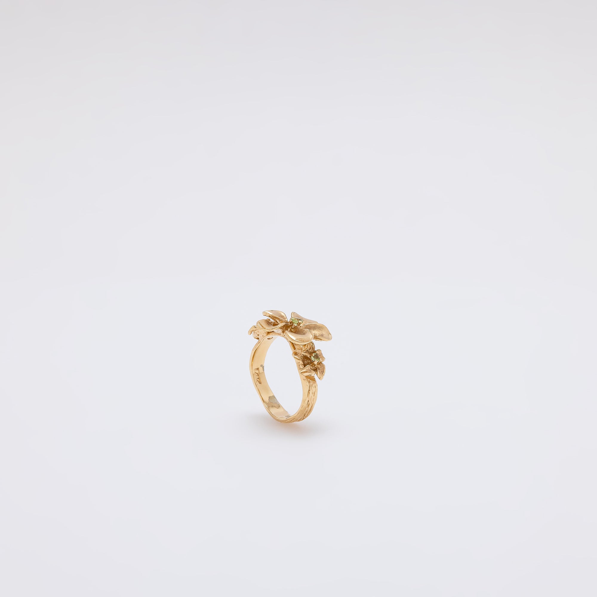 Triple Peridot Plumeria Ring [Size 5]