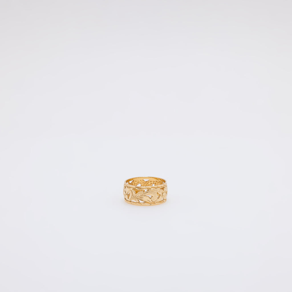Plumeria + Scroll Cutout Ring [Size 5]