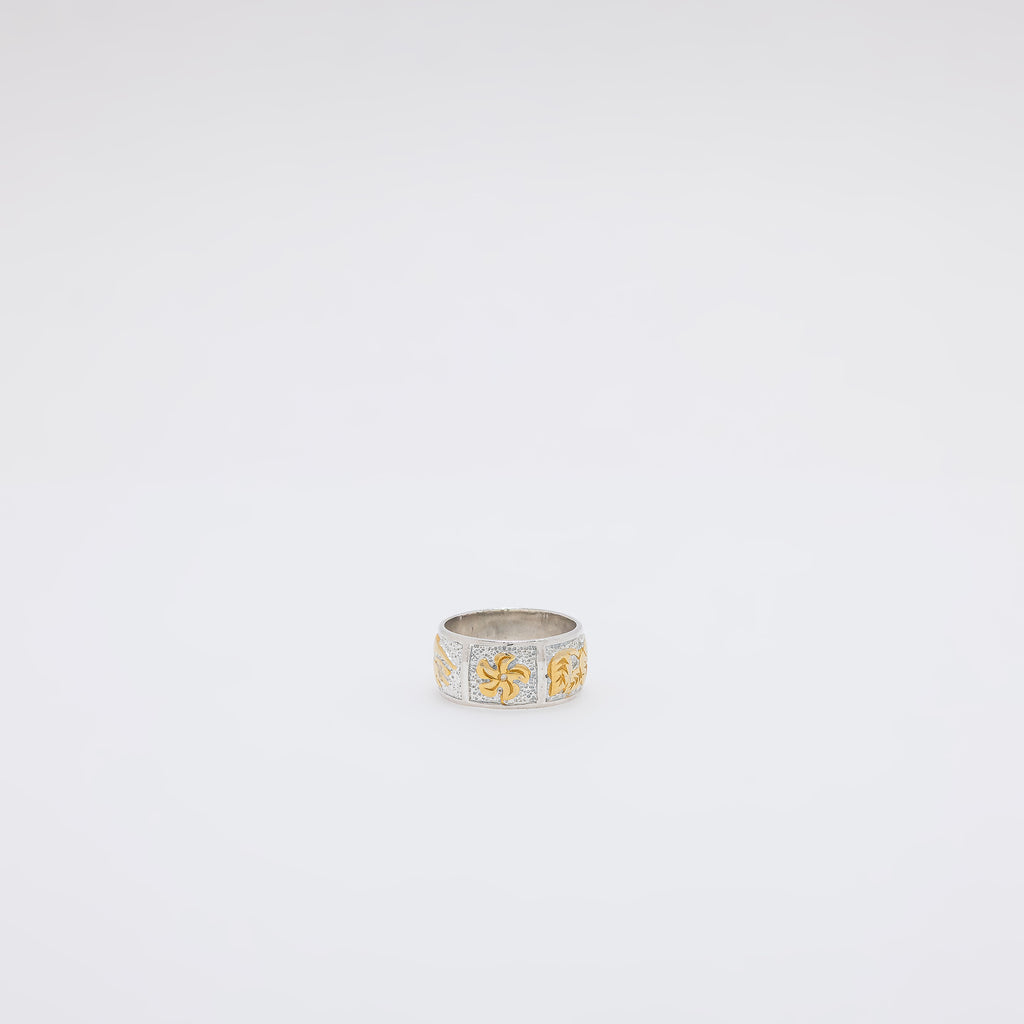 Bird of Paradise + Monstera + Plumeria + Hibiscus Engraved Ring [Size 4]