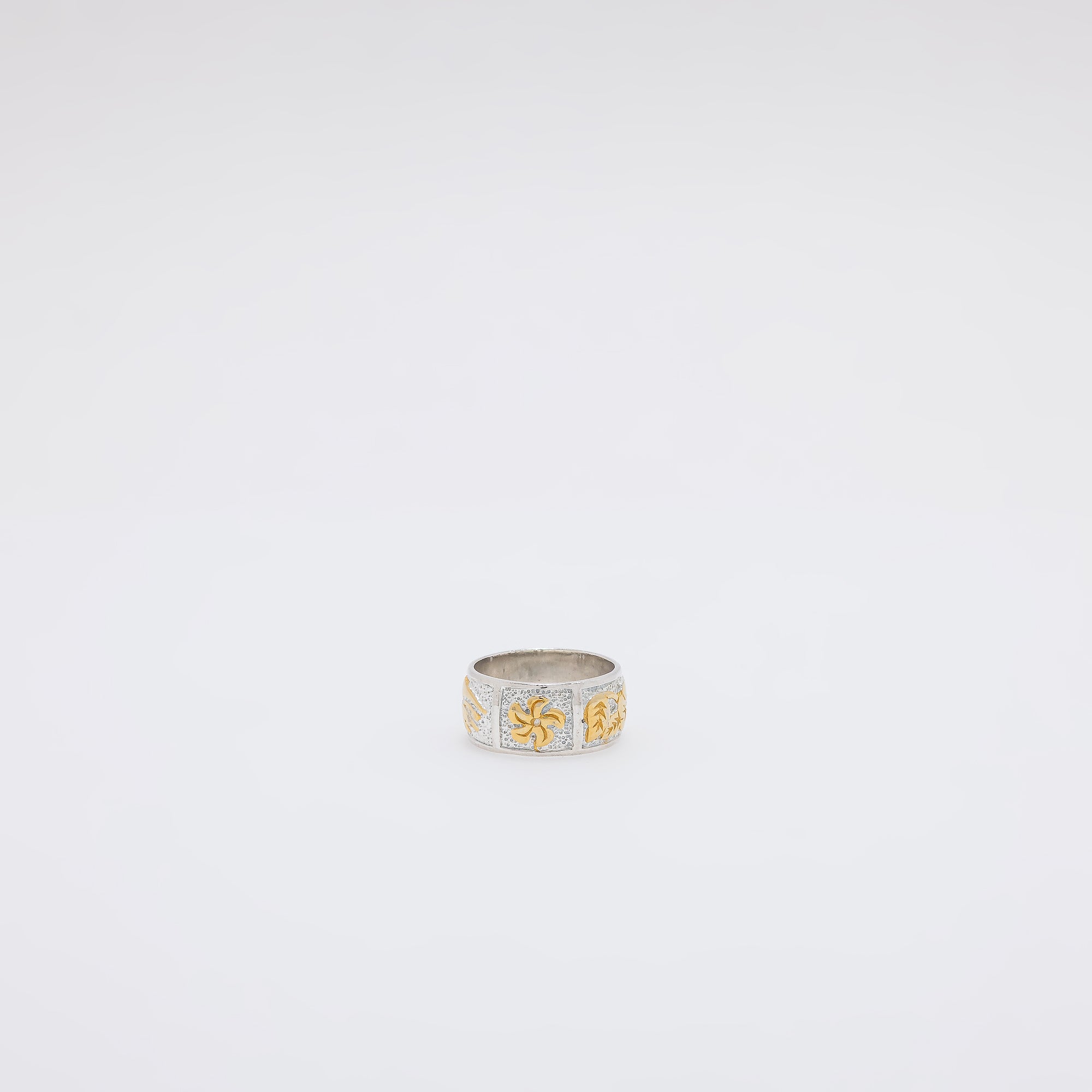 Bird of Paradise + Monstera + Plumeria + Hibiscus Engraved Ring [Size 4]