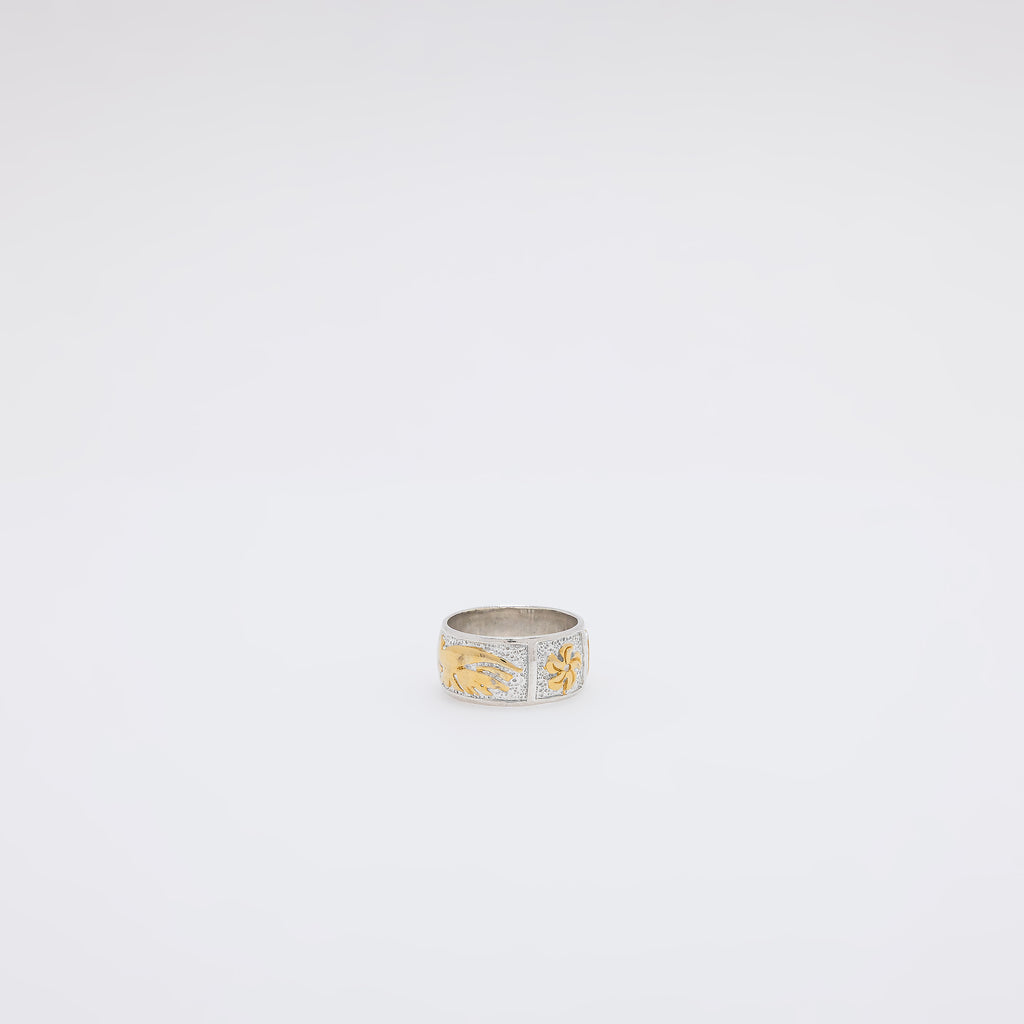Bird of Paradise + Monstera + Plumeria + Hibiscus Engraved Ring [Size 4]