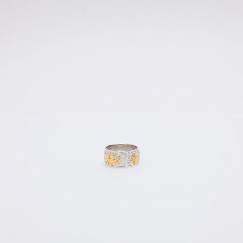Bird of Paradise + Monstera + Plumeria + Hibiscus Engraved Ring [Size 4]