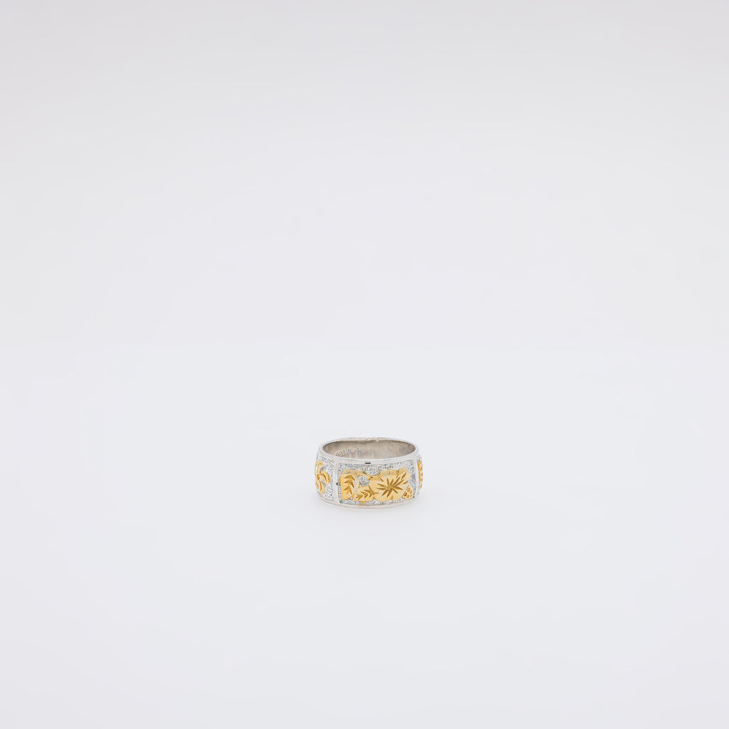 Bird of Paradise + Monstera + Plumeria + Hibiscus Engraved Ring [Size 4]