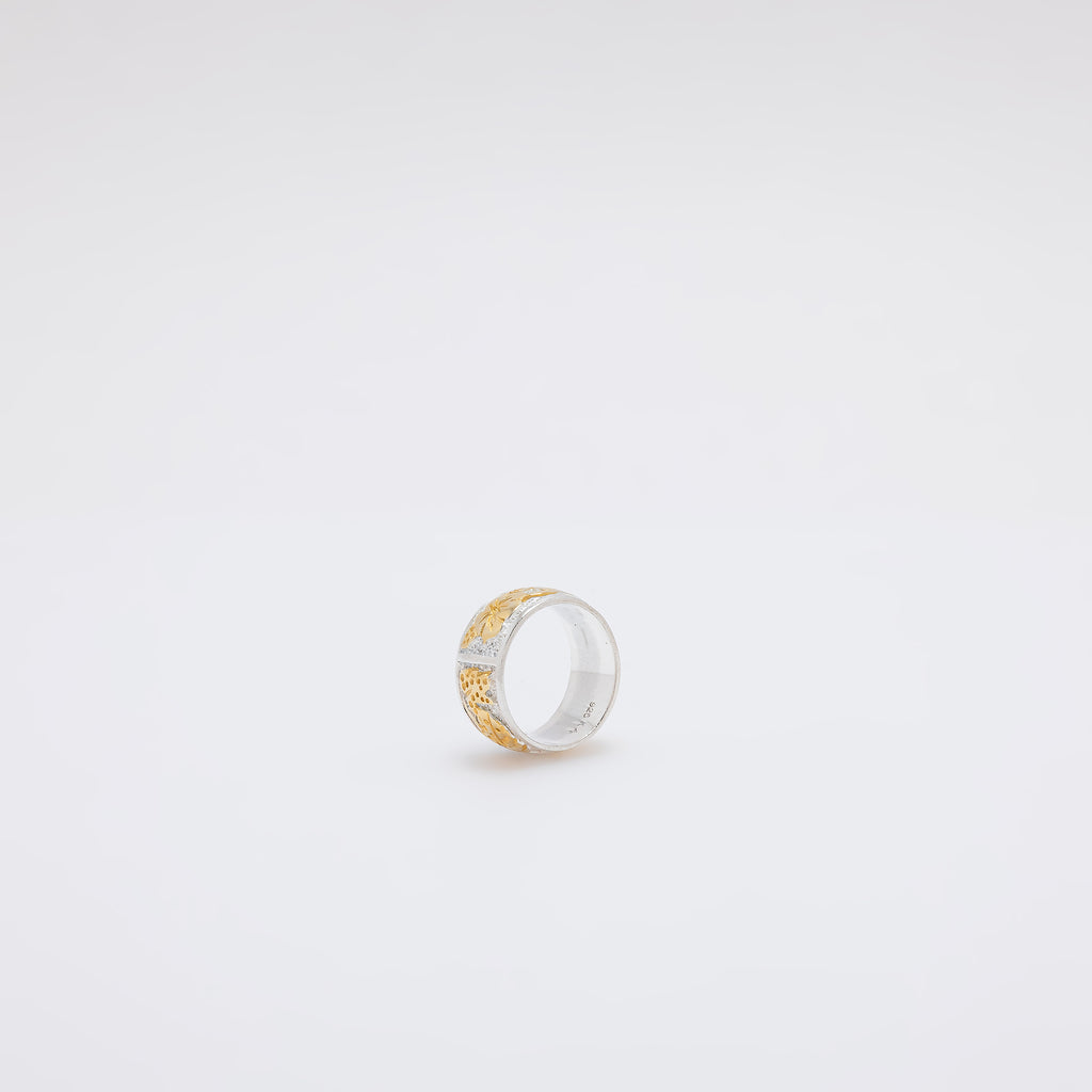 Bird of Paradise + Monstera + Plumeria + Hibiscus Engraved Ring [Size 4]
