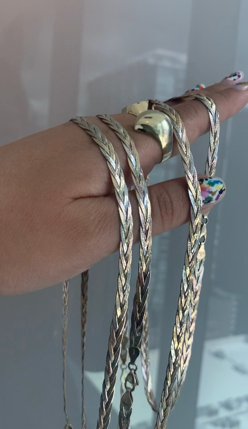 Tri-Color Sterling Silver Braided Chain